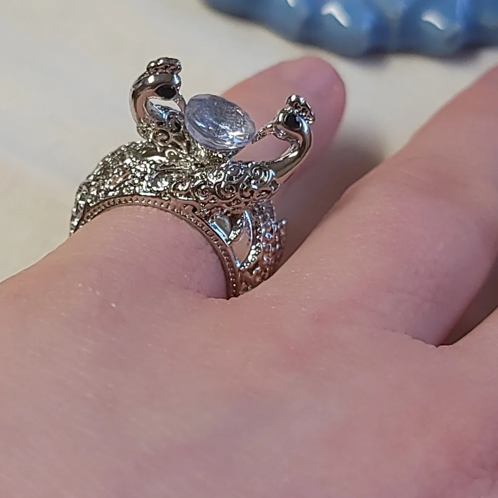 Double Peacock Ring Two Tone Cocktail
